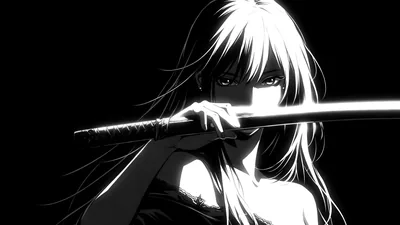 Noir Girl Behind a Katana Blade HD Wallpaper