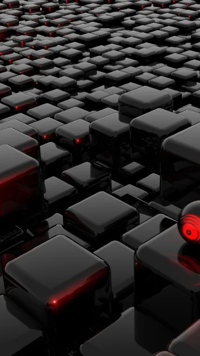Black Cubes with Red Glow HD Phone Wallpaper