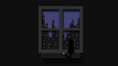 Cat Silhouette at a City Window HD Wallpaper