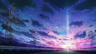 Starry Sky Over Electricity Pylons HD Wallpaper