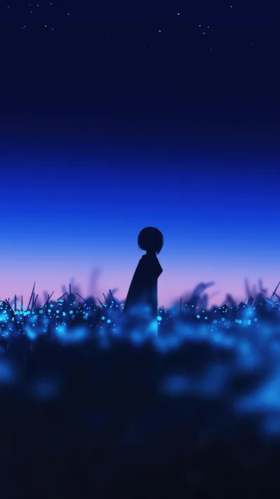 Alone Anime Girl Silhouette Night 4K Wallpaper iPhone HD Phone