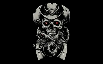 Skull in a Hat with Coiled Snakes HD Wallpaper