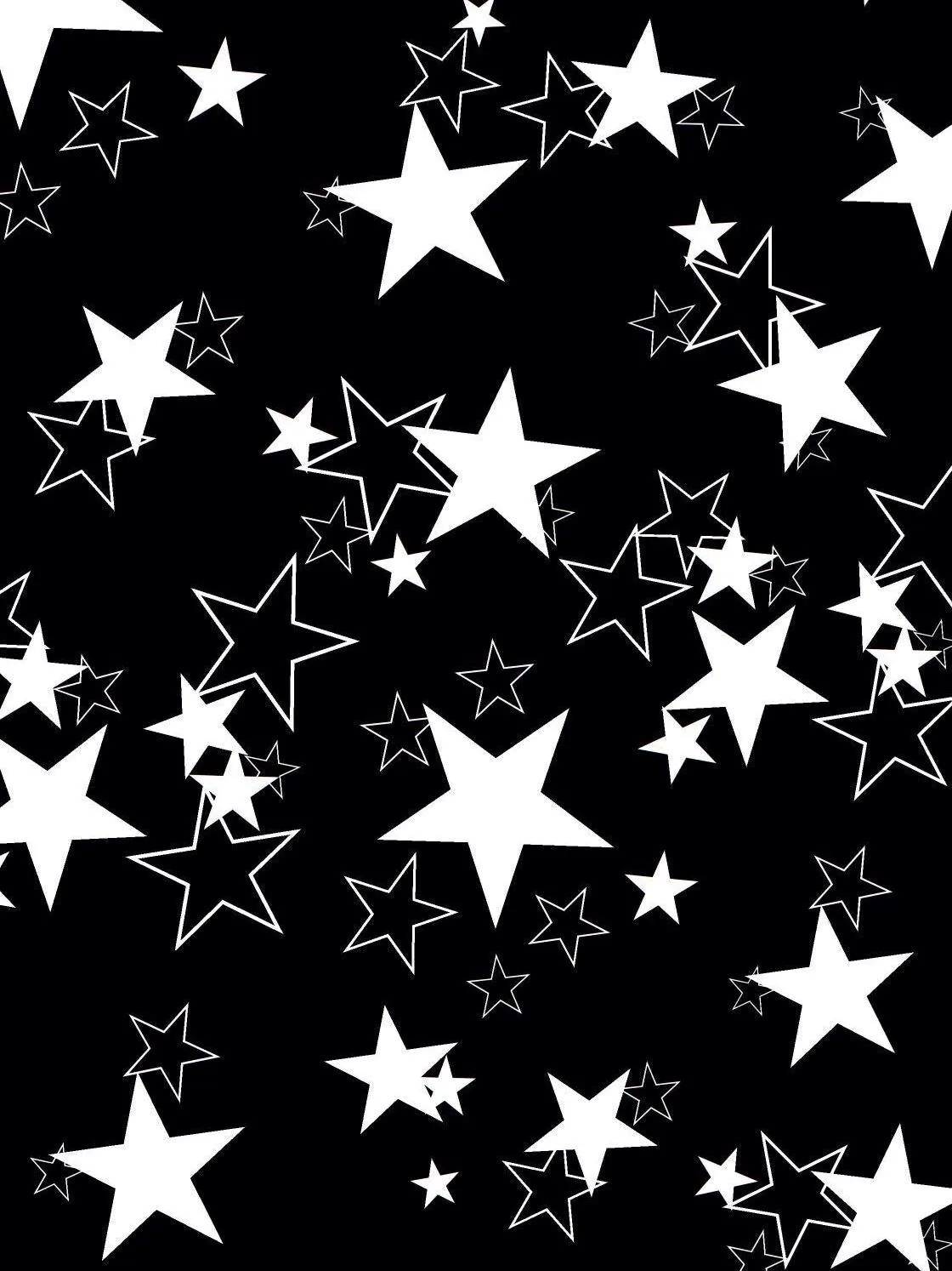 Filled and outlined stars in white tile the full height of the frame on black, packed tighter down the centre than at the edges.
