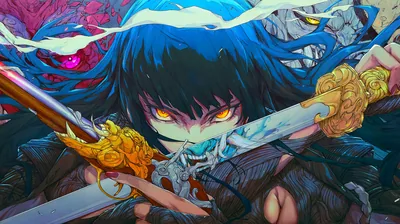 Samurai Biting a Sword Blade HD Wallpaper