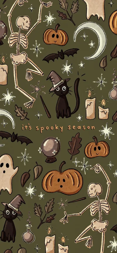 Spooky Season Wallpaper in Green