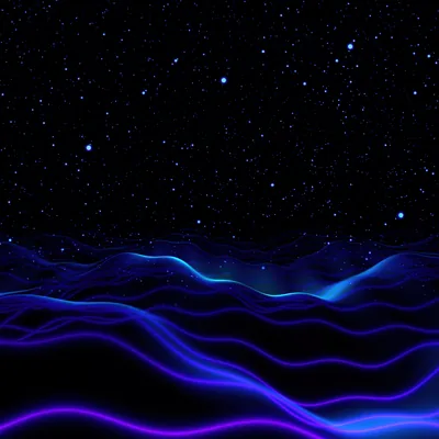 Night sky Wallpaper 4K, Surreal, Blue waves, Digital Art