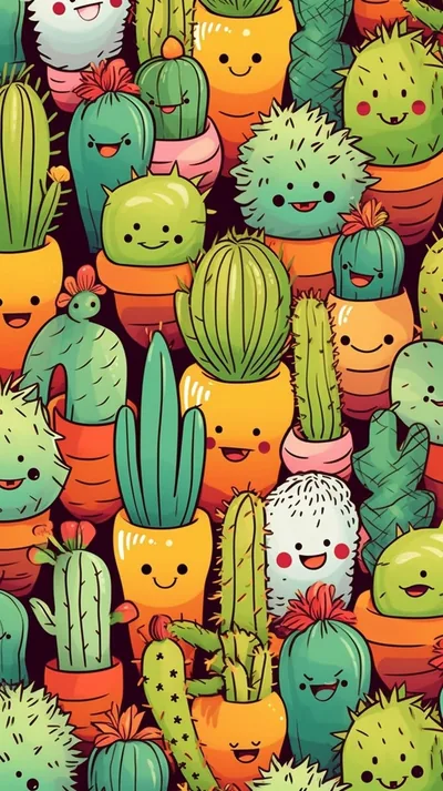 Cute Cactus Phone Wallpaper Aesthetic, Cartoon cactus background