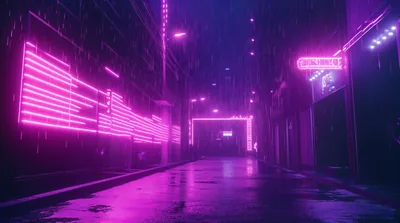 Pink Neon Alley in the Rain HD Wallpaper