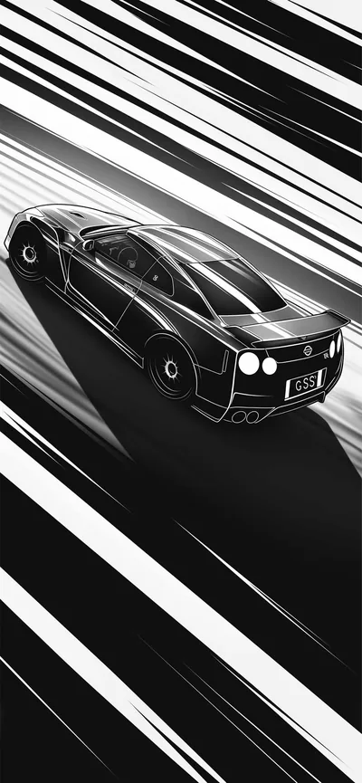 Nissan GTR Speed Racing Car Black & White Wallpapers iPhone