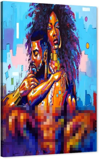 African American Canvas Art Print, Black Love King and Queen Wall Art