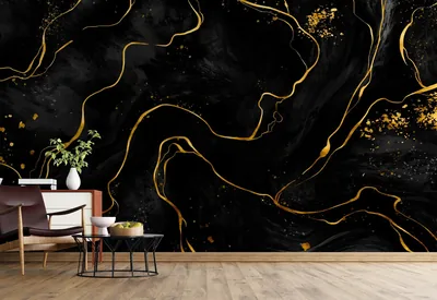 Black and Gold Marble Wallpaper, Peel and Stick Removable Marble Wall Mural, Abstract