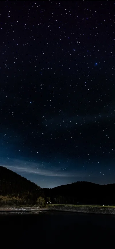 Night Sky Over a Dark Lake HD Phone Wallpaper