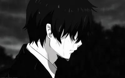 Sad Anime Boy in Monochrome HD Wallpaper