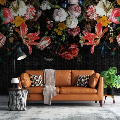 Black Floral Wallpaper Dark Flower Wall Mural, Peel and Stick Etsy