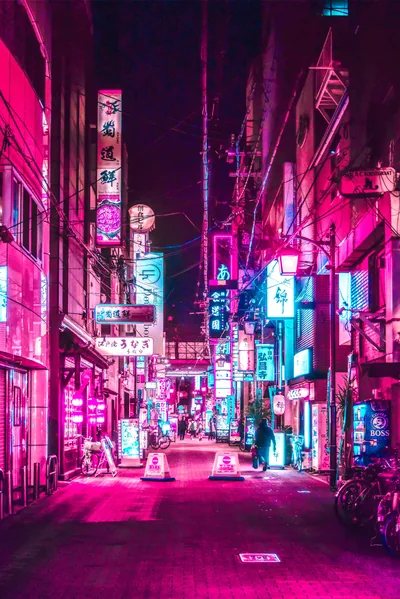 Japanese Alley Lit in Pink Neon HD Phone Wallpaper