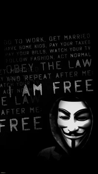 Anonymous Mask with I Am Free Text HD Phone Wallpaper