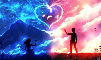 Split Blue and Red Sky with a Heart HD Wallpaper