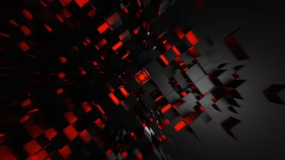 Floating Red Cubes in the Dark HD Wallpaper
