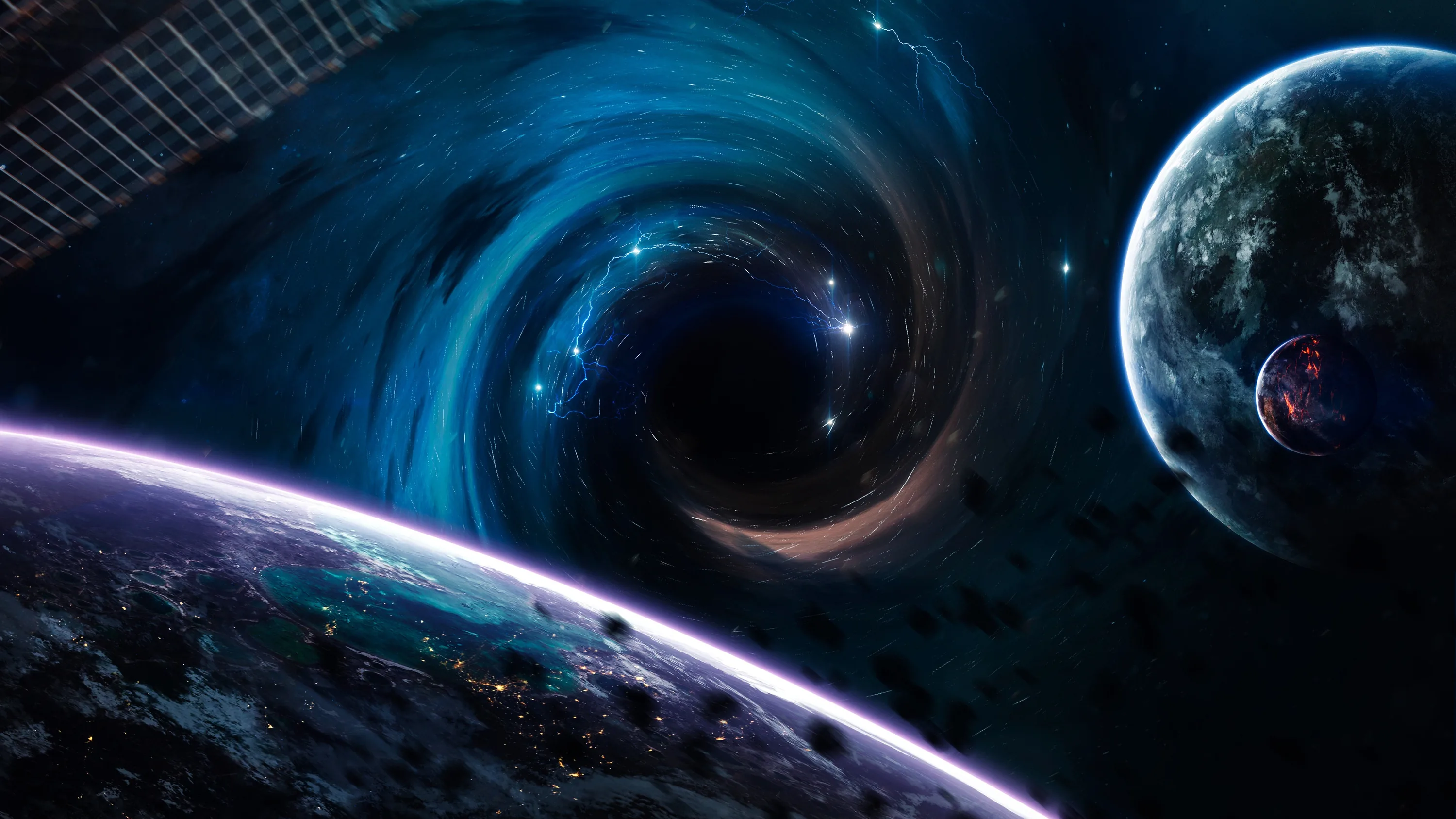 Black hole Wallpaper 4K, Planets, Horizon, Asteroids
