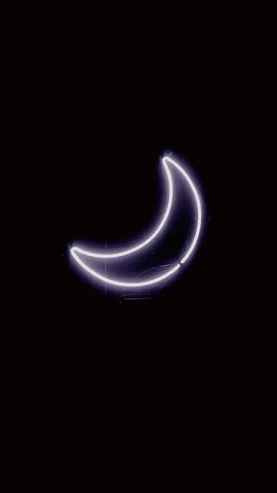 Neon Crescent Outline on Pure Black HD Phone Wallpaper