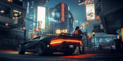 Black Sports Car on a Night Street HD Wallpaper