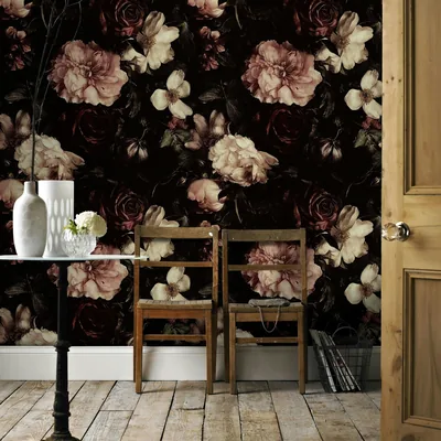 Vintage Dark Floral Wallpaper, Elegant Still Life With Peonies and Roses, Gothic Romant