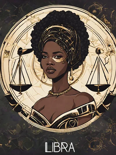 Libra, Black, Female, Zodiac, Astrology, Card, Archetype, Digital