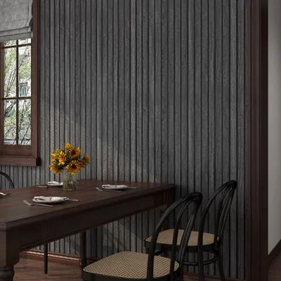 FunStick Black Wood Slats Peel and Stick Wallpaper Removable Wood Contact Pape