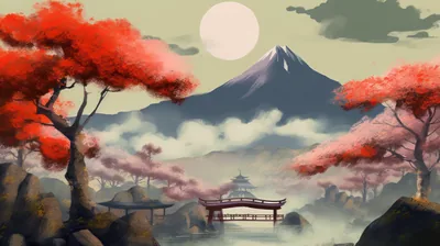Misty Fuji with Red Maple Trees HD Wallpaper