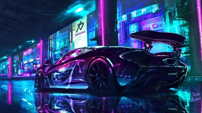 McLaren P1 in a Neon Cyberpunk Street HD Wallpaper