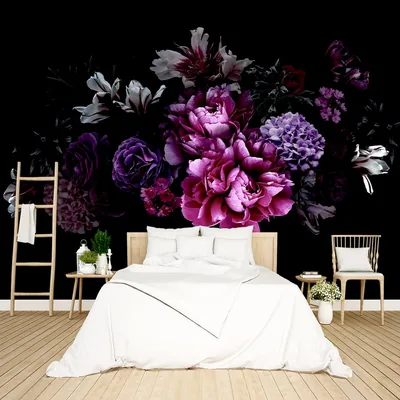 Amazon BZHXBZ Black Peony Floral Wallpaper Bedroom Purple Botanical Flowers Leaf