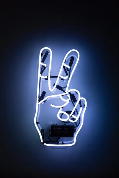 Neon Peace Sign Hand HD Phone Wallpaper