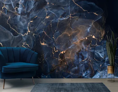 Navy Blue Marble Wallpaper Gold Swirls, Peel and Stick Mural Etsy Hong Kong