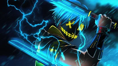 Neon Masked Boy with Glowing Blades HD Wallpaper