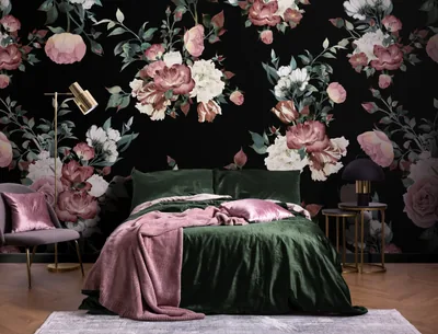 Vintage Pink & Cream Dark Floral Wallpaper Mural Hovia
