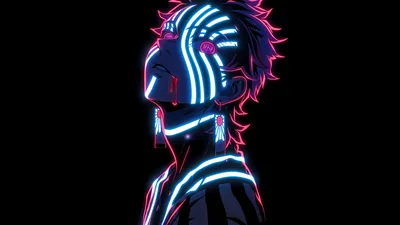 Anime Boy Outlined in Glowing Stripes HD Wallpaper