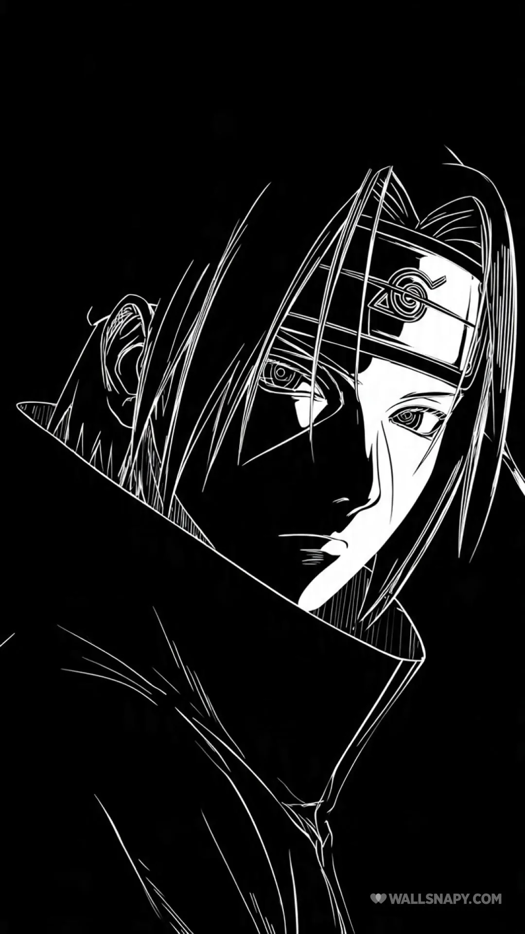Itachi uchiha minimal bw line art anime 4k wallpaper