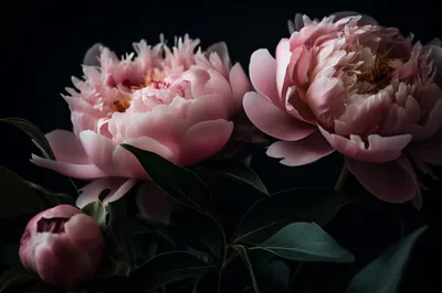 Pink Peonies with Dark Leaves HD Wallpaper