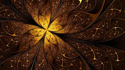 Gold Fractal Flower on Dark Brown HD Wallpaper