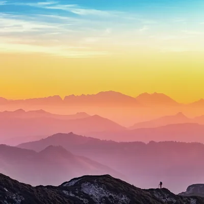 Pastel Mountain Layers at Sunset HD Wallpaper