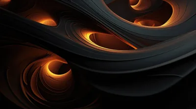 Dark Ribbons Curling Around Amber Cores HD Wallpaper
