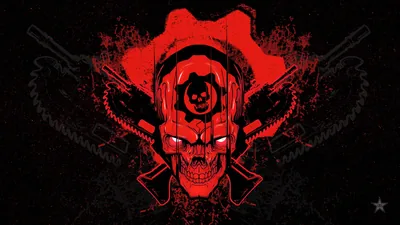 Red Gears Skull Crest on Black HD Wallpaper