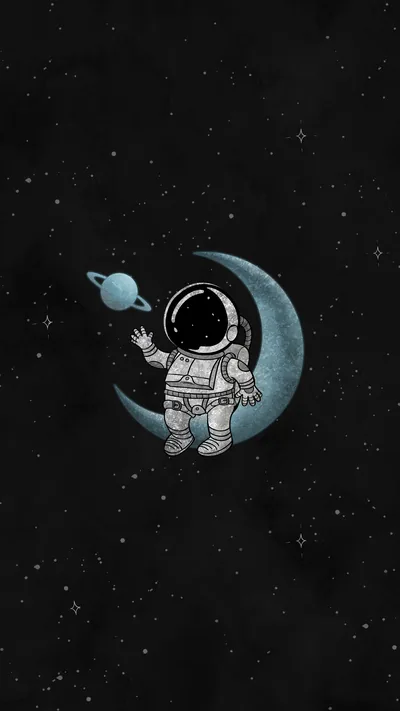 Doodle Astronaut on a Crescent Moon HD Phone Wallpaper