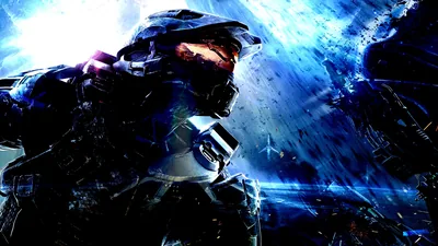 Halo Spartan in Blue Space Battle HD Wallpaper