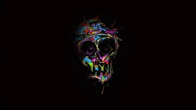 Colourful Skull on Black HD Wallpaper