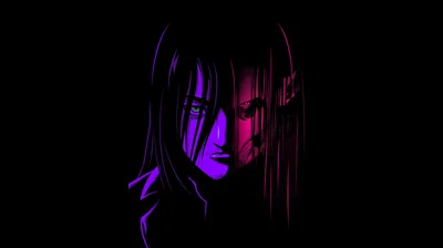 Two Anime Faces Lit Purple and Red HD Wallpaper