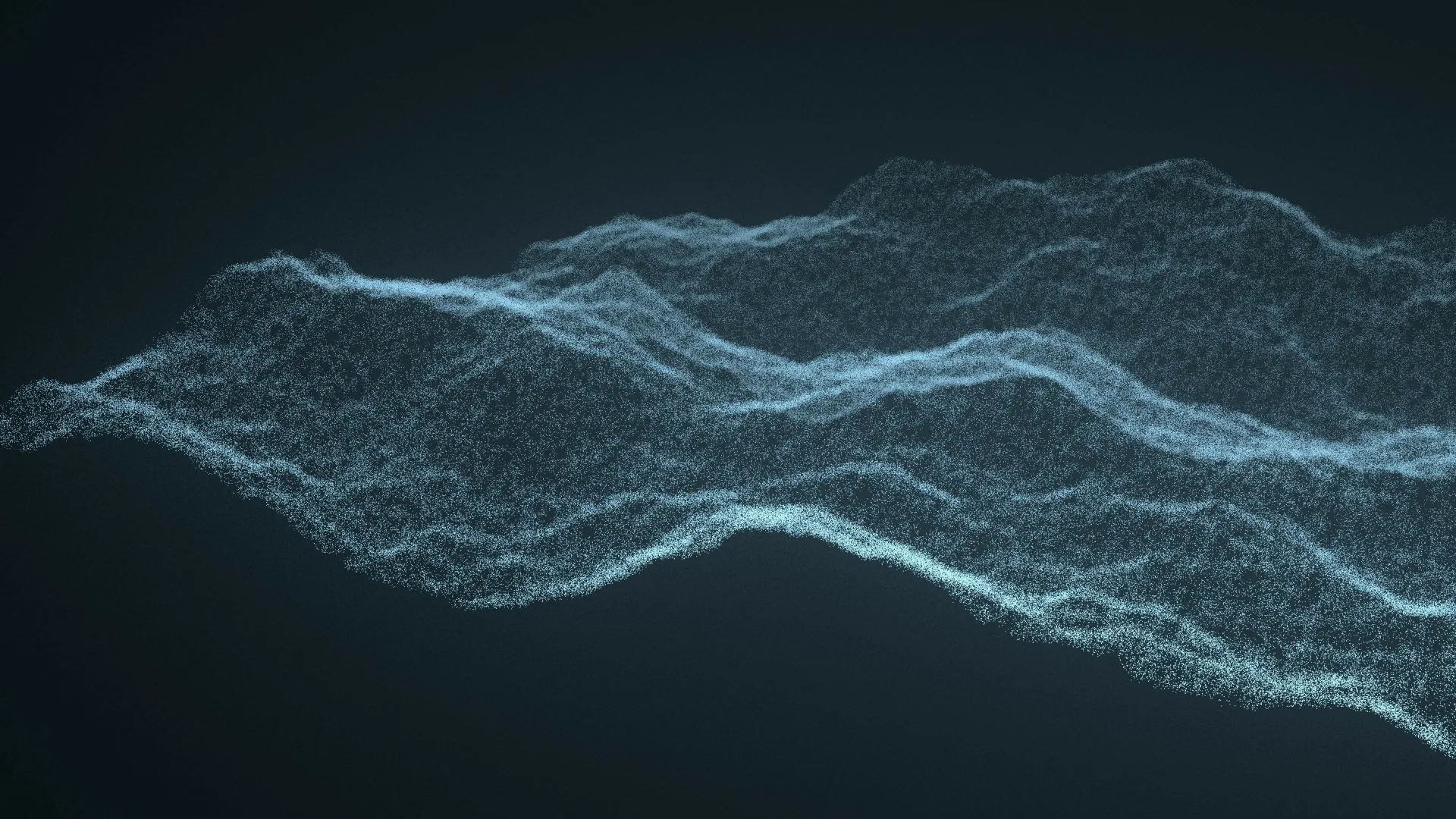 Thousands of small blue points form a rolling wave through the middle of a dark grey field, thinning to nothing at both ends.