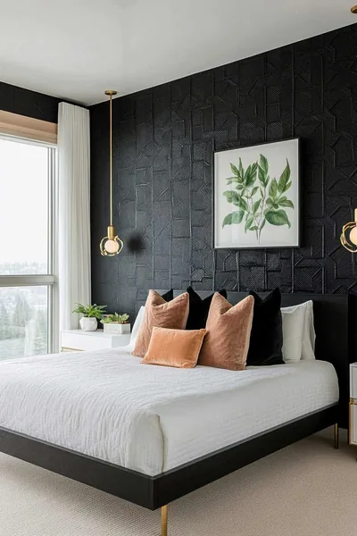 Designer Bedrooms with a Bold Black Accent Wall