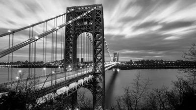 Suspension Bridge in Monochrome HD Wallpaper