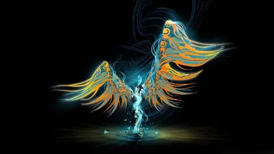 Glowing Angel Wings in Teal and Orange HD Wallpaper